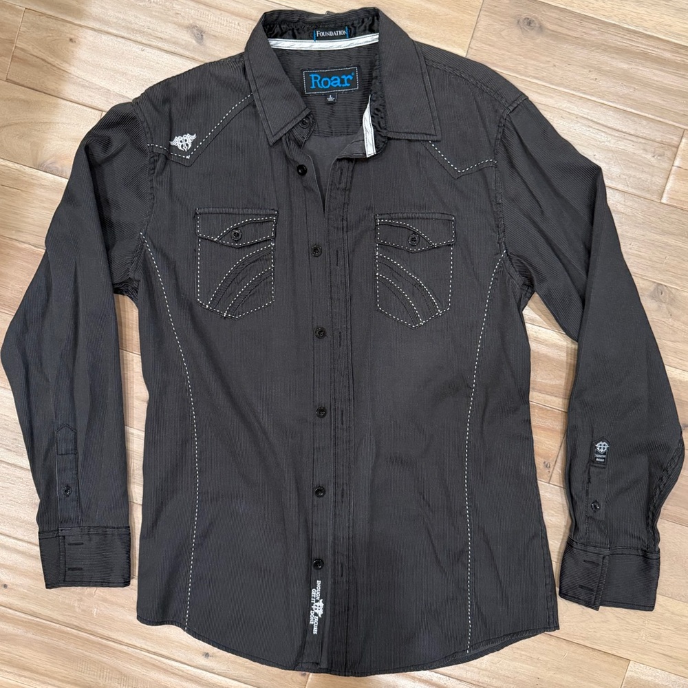 Roar Charcoal Button-Up with White stitching